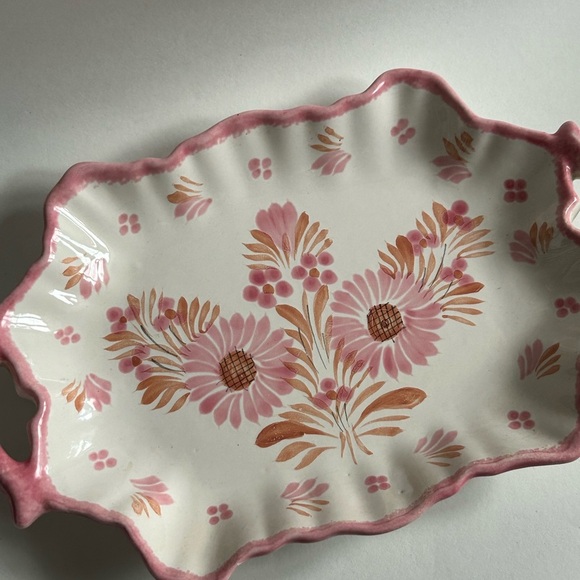 HB Quimper France Faience Camaieu Pink Floral Platter Tray With Handles - Picture 3 of 8